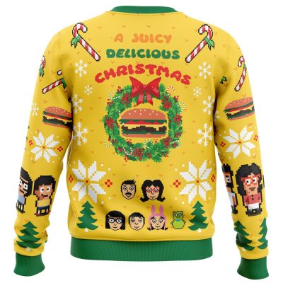 A Juicy Delicious Christmas Bobs Burgers PC Ugly Christmas Sweater back mockup - Bob's Burgers Store