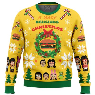 A Juicy Delicious Christmas Bobs Burgers PC Ugly Christmas Sweater front mockup - Bob's Burgers Store