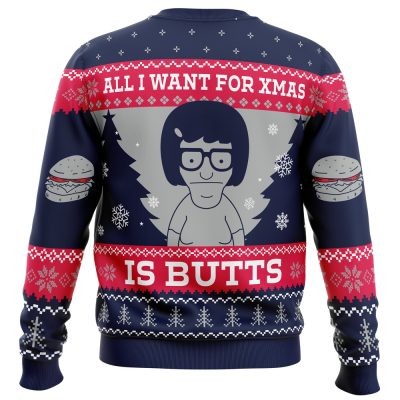 All I Want For Xmas is Butt Bobs Burgers Ugly Christmas Sweater BACK mockup - Bob's Burgers Store