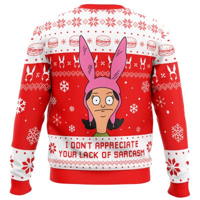 I Dont Appreciate Your Lack of Sarcasm Bobs Burgers Ugly Christmas Sweater BACK mockup - Bob's Burgers Store