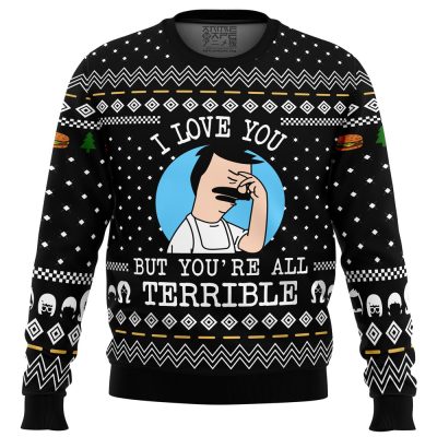 I Love You but Bobs Burgers Ugly Christmas Sweater FRONT mockup - Bob's Burgers Store