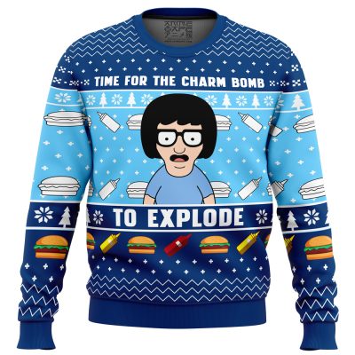 Time for the Charm Bomb to Explode Bobs Burgers Ugly Christmas Sweater FRONT mockup - Bob's Burgers Store